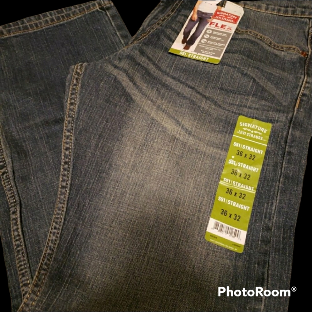 SIGNATURE LEVI STRAUSS FLEX FIT DARK DENIM WASH S51 STRAIGHT 36X32